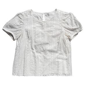 J.Crew Eyelet Puff Sleeve Blouse Womens Medium White Cotton Summer Top
